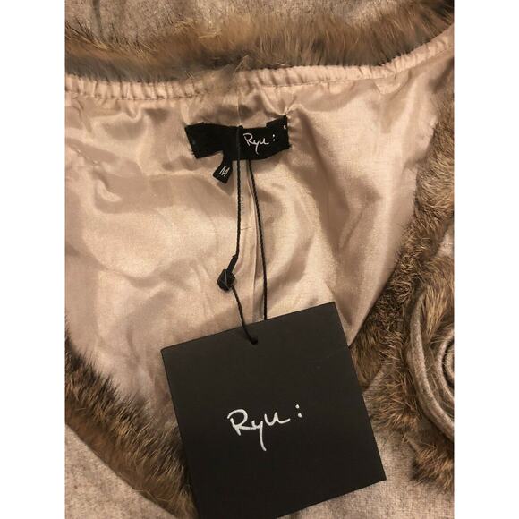 Ryu x Anthropologie Beige Wool Dress M Fur Trim, Rosette | NWT Cottagecore - Picture 6 of 8